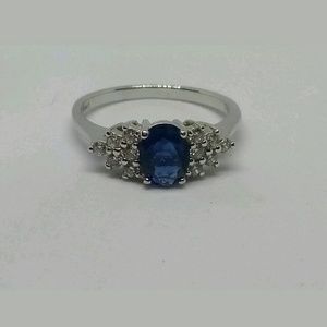 Sterling Simulated Sapphire & CZ Cocktail Ring